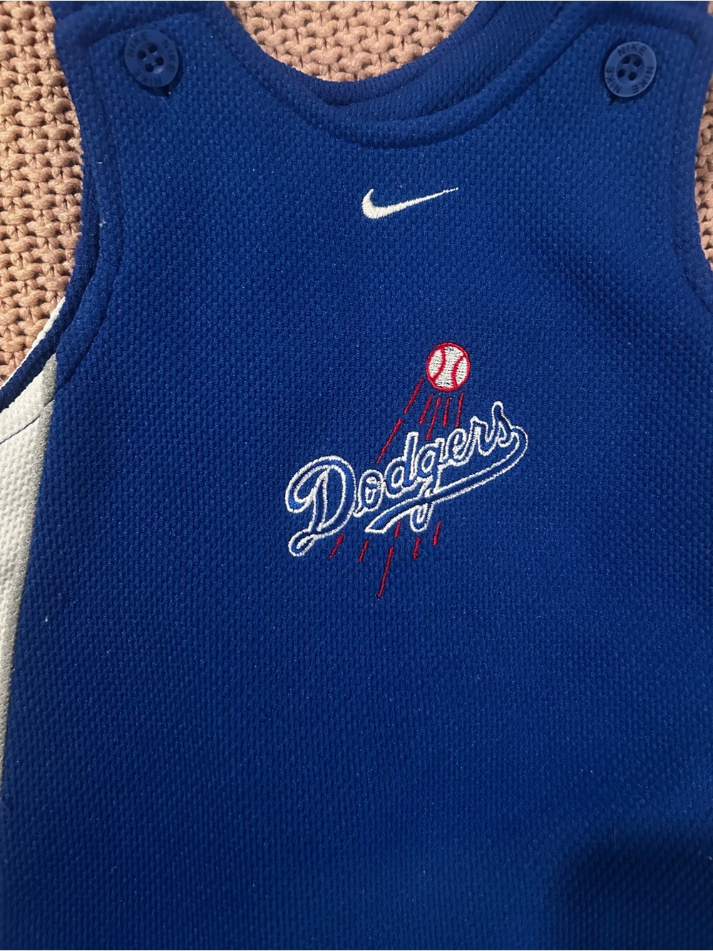 Vintage Nike Team LA Dodgers Baby Romper 3-6M MLB Baseball Blue Embroidered